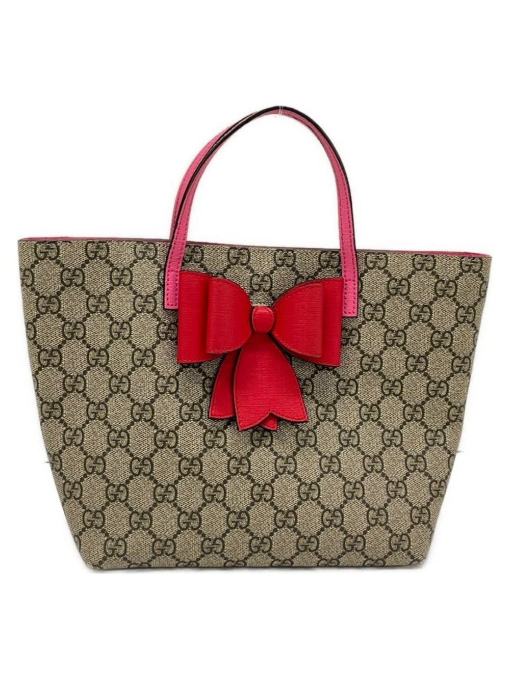 Gucci Tote GG Supreme Canvas Bow Beige Bordeaux Multi Ribbon Mini Bag Leather